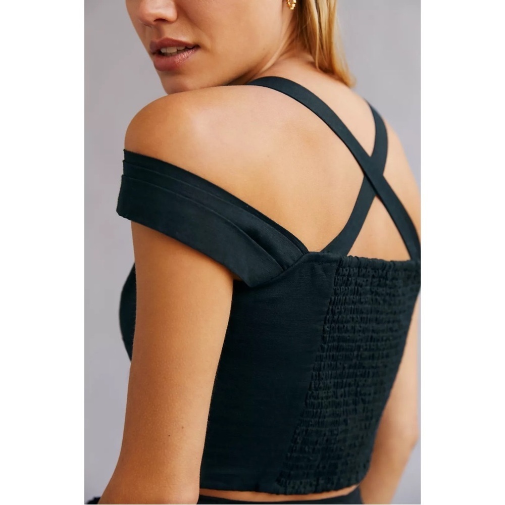 Anthropologie Maeve Black Off Shoulder Twist Crop Top Smocked Small NWT - Picture 3 of 7